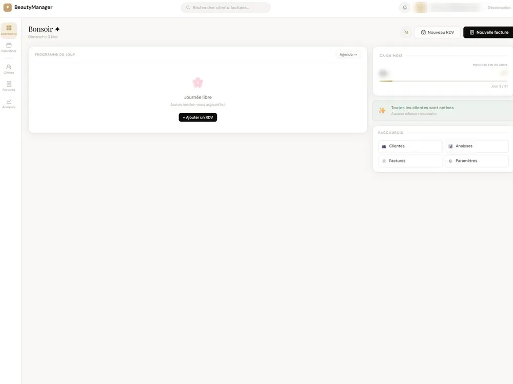Interface du logiciel Beauty Manager développé par Northlink