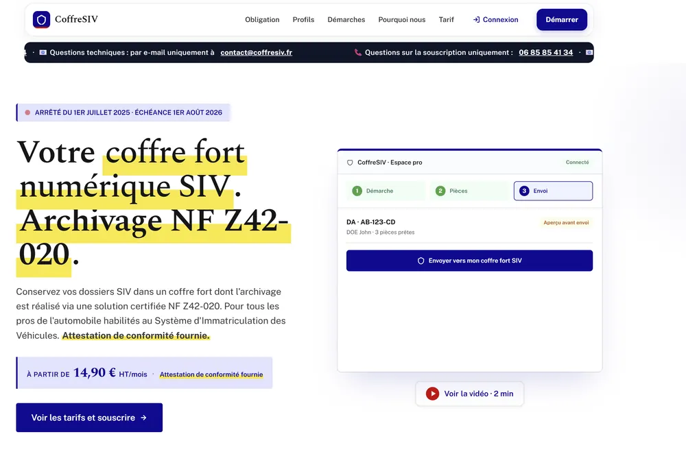 Page d'accueil de CoffreSIV, coffre-fort numérique SIV réalisé par Northlink