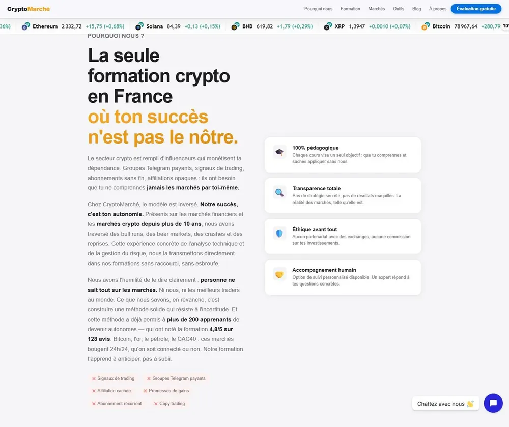 Page d'accueil du site de formation Cryptomarche créé par Northlink