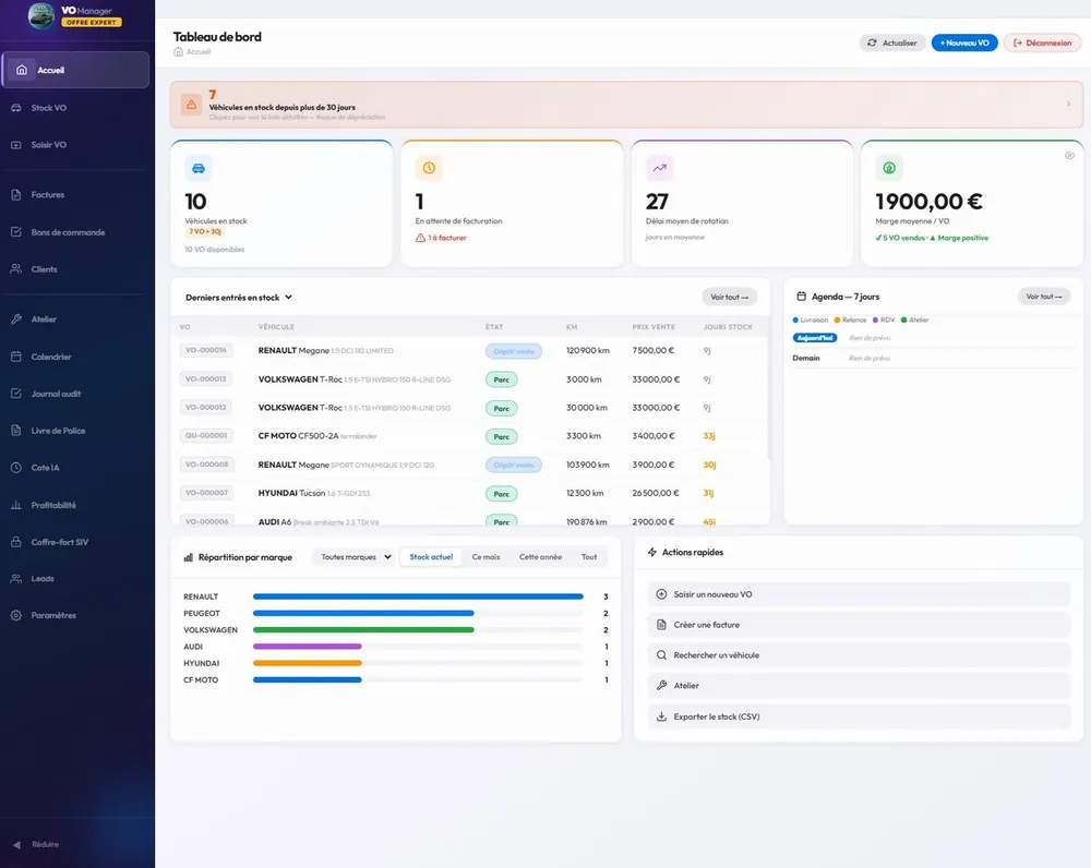 Interface du logiciel de gestion VO Manager développé par Northlink